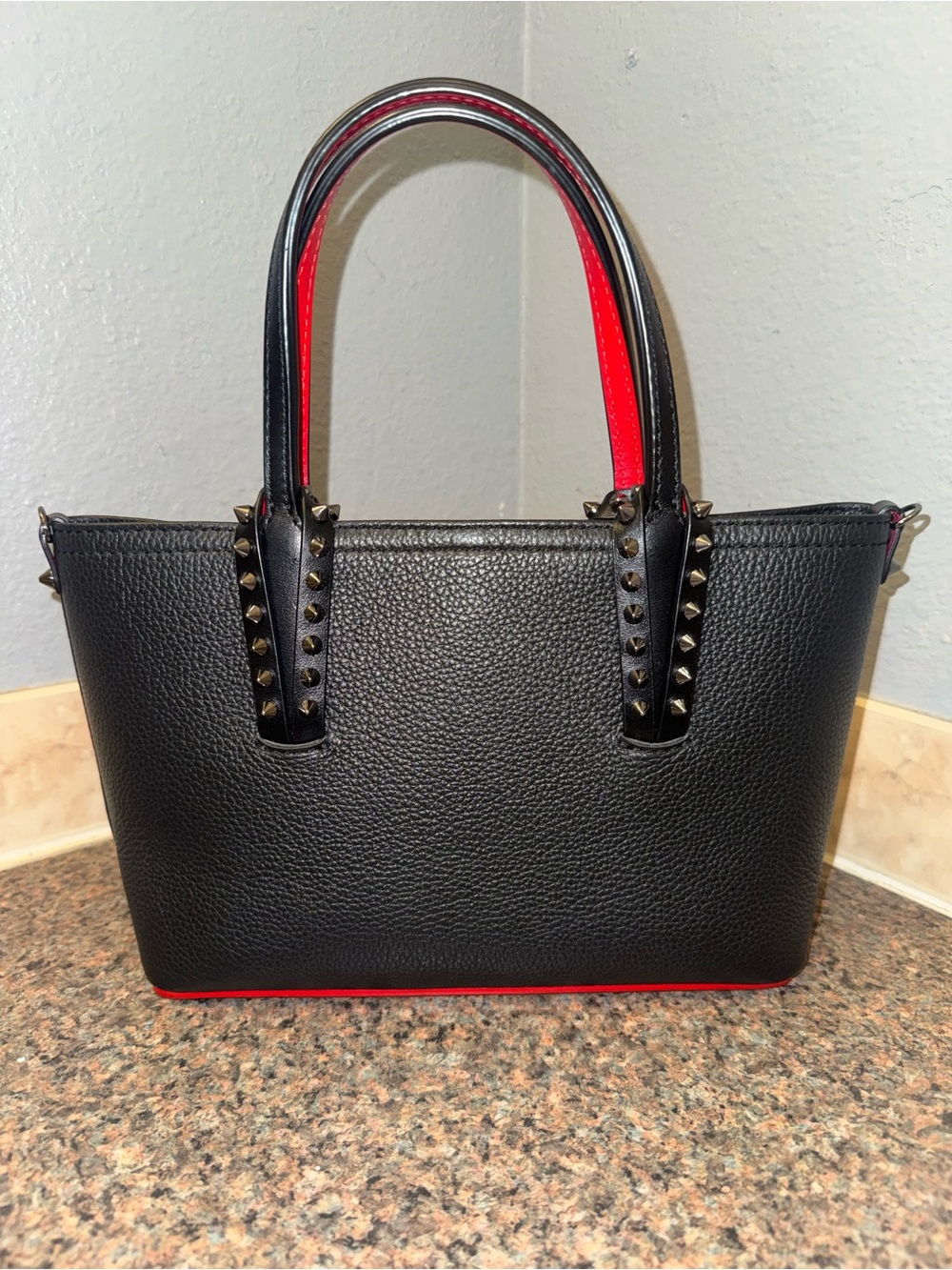 Christian Louboutin Black spike Cabata Mini Grained Leather tote 💎pristine - Picture 2 of 11